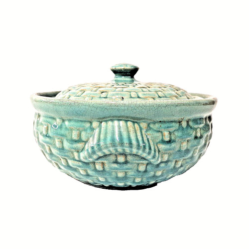 Vintage turquoise lidded bowl - turquoise,