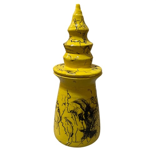 Vintage yellow ceramic jar - vintage,